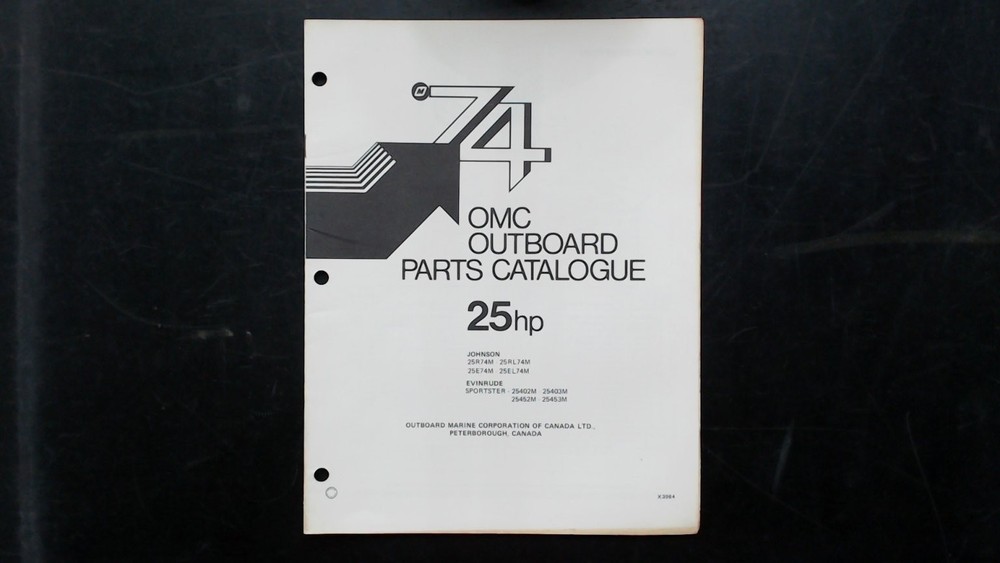 OMC 74 Outboard Parts Catalogue 25hp Johnson Evinrude 25RL74M 1974