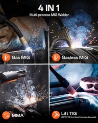 110V/220V 200Amp MIG Welding Machine,4IN1 Gas/Flux Core MIG /Lift-TIG/MMA Welder