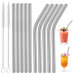 10 Pcs Short Metal Straws, 5 Straw Length: 5.9 inches / 15 cm, Silver