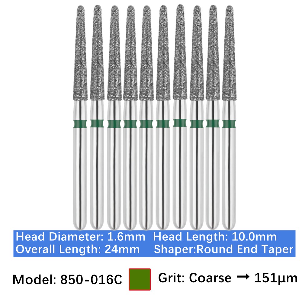 10/pk Dental FG High Speed Diamond Burs Round End Taper Coarse Grit 850-016C