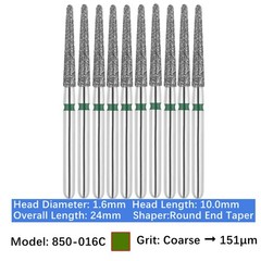 10/pk Dental FG High Speed Diamond Burs Round End Taper Coarse Grit 850-016C