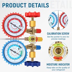 A/C Manifold Gauge Hose Tool Set R134A HVAC A/C Refrigeration Kit R12 Diagnostic