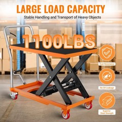1100 Lbs Capacity Hydraulic Table Cart, Single Scissor Lift Table w/Non-Slip Pad