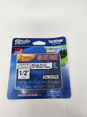Brother P-touch TZe Tape 1/2″ Black Print on White Laminated 2 Tapes TZe-2312PK