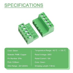5 Pin 5.08mm Pitch Screw Terminal Block Connector Pluggable Phoenix Plug 28