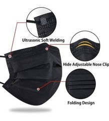 50 Black Face Mask Kids Youth Mouth Nose Protector Respirator Disposable Small