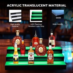 3 Tiers 40 Inch LED Lighted Liquor Bottle Display, Adjustable Brightness & Color