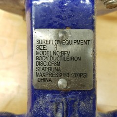 Sure Flow BFV 3″ Butterfly Valve, Ductileiron Body, CF8M Disc, 200PSI Max – USED