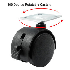 4Pcs 1.5 Inch Swivel Caster Wheels, Black Nylon Plate Caster Wheels with Brake,