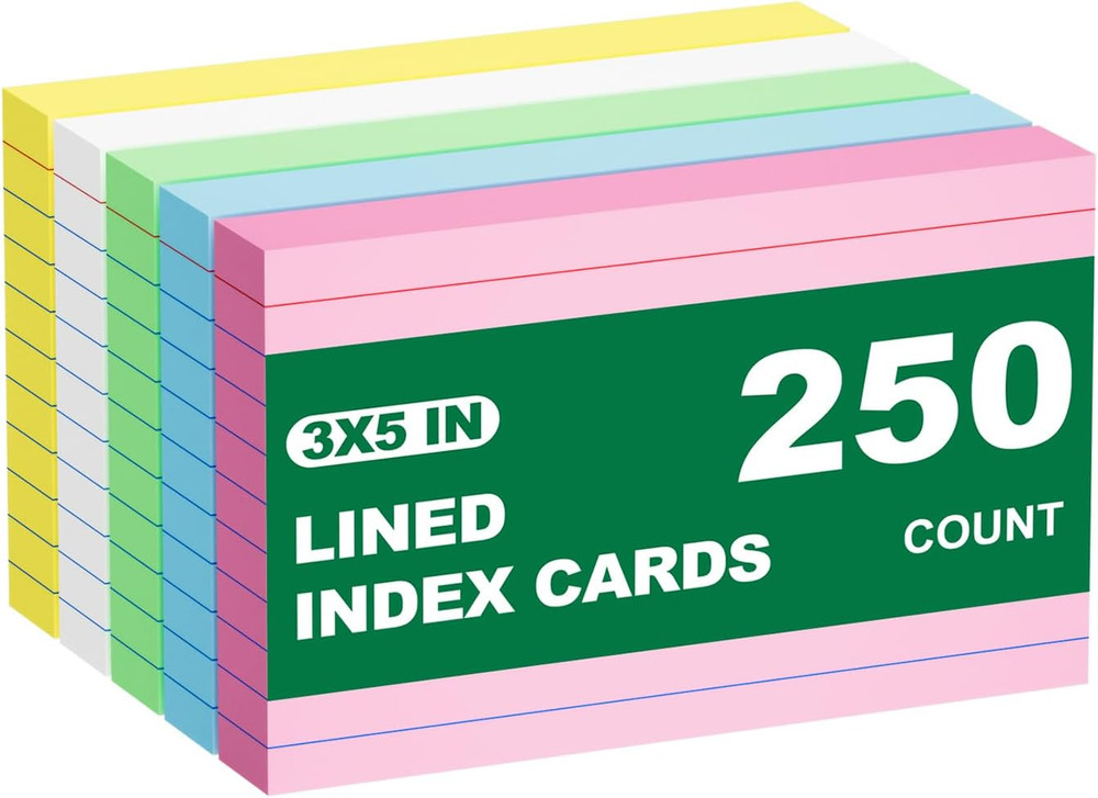 Multi-Color Index Cards 3X5 250 Ct Ruled Flash Cards 50 Pk of 5 Multi-color