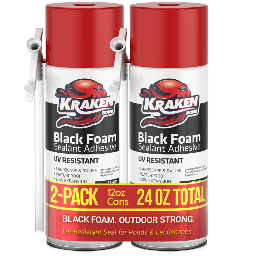 Kraken Bond Black Foam Sealant – Waterfall & Landscape, 12oz 2 Pack – Straw Use
