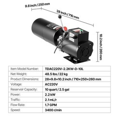 Uimoso 2.5 Gal/10 Qt Car Lift Hydraulic Power Unit Pack 220V AC Post Lift Pum