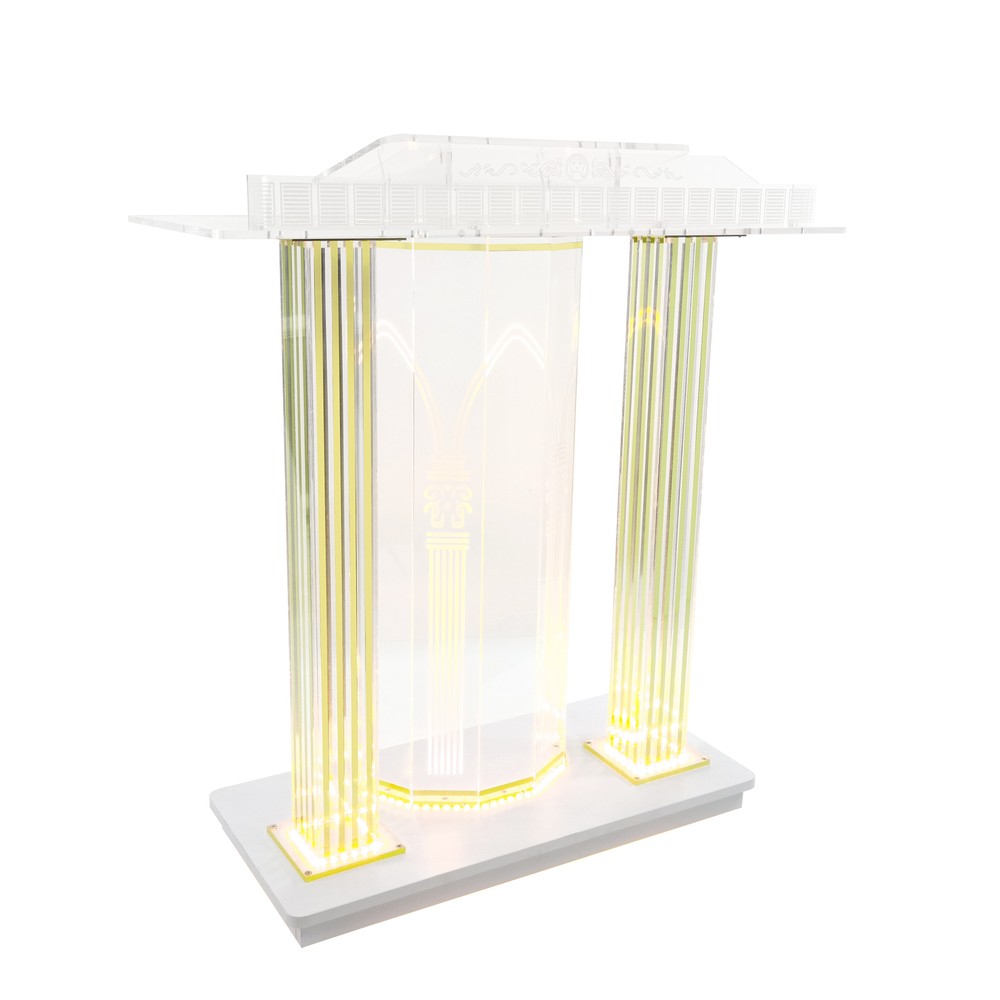 Acrylic Lighted LED Podium Lectern Church Pulpit Hostess Desk Casters 40″ Wide