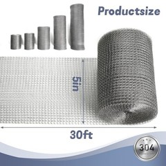 304 Stainless Steel Mesh Roll 5″ x 30ft Rodent Proofing Gap Blocker Wire Fabric