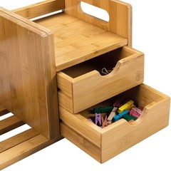 Bamboo Wooden Expandable Desk Organizer with Drawers Office Supplies Desk top