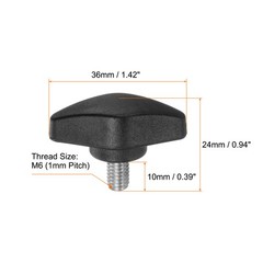 4pcs M6 x 10mm Male Thread Tee Wing Knobs Thumb Screw Clamping Knobs Grip Black