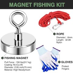 Fishing Magnets Double Sided Neodymium Magnet Fishing Kit with Nylon Rope