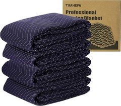 4 Pack Thick Moving Blankets 72″x40″ – Heavy Duty Quilted Protection in Blue
