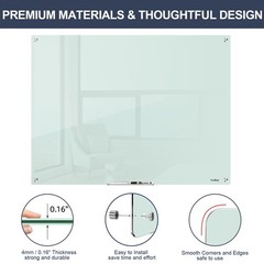 Glass Magnetic Dry Erase Board – 48 x 32 Inches Frameless Glass Whiteboard fo…