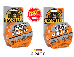 2 PACK- Crystal Clear Gorilla Tape 1.88 in X 27 ft Heavy Duty Flexible Outdoor