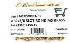 (100) 8-32×3/8 Brass Slotted Round Head Machine Screws #8-32 – Solid Brass
