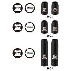 MIXPOWER 6PCS 3/8″Drive 10mm Deep&Shallow Socket, 6 Point & 12 Point, 10MM