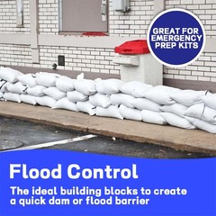 White polyethylene woven sandbags, 14 x 26 in (pack of 50)+ 1 roll of tie straps