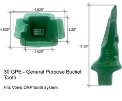 6 – Excavator, Loader Bucket Teeth w/ Pins, 30GPE, Fits Volvo DRP Tooth Systems