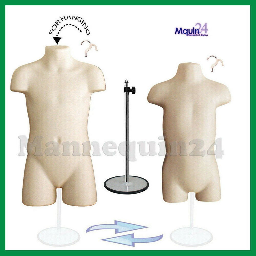 Flesh Kids’ Mannequin Torsos -Set Child Toddler Dress Forms +2 Hangers & 1 Stand