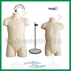 Flesh Kids’ Mannequin Torsos -Set Child Toddler Dress Forms +2 Hangers & 1 Stand