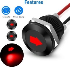 12V LED Indicator Light Panel Mount Indicator Light 1/2 Inch Cutout Color: Red