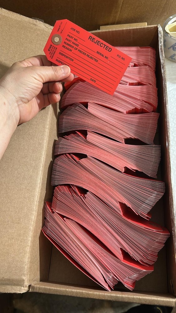 1000 Pack Rejected Tag, Size #5, Red 4-3/4″ x 2-3/8″