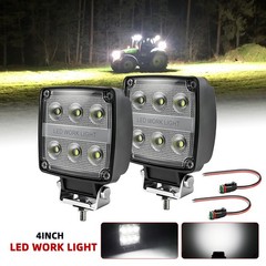 2PCS Square LED Work Light Pods 4 Inch Flood Light Truck Offroad Tractor 12V 24V