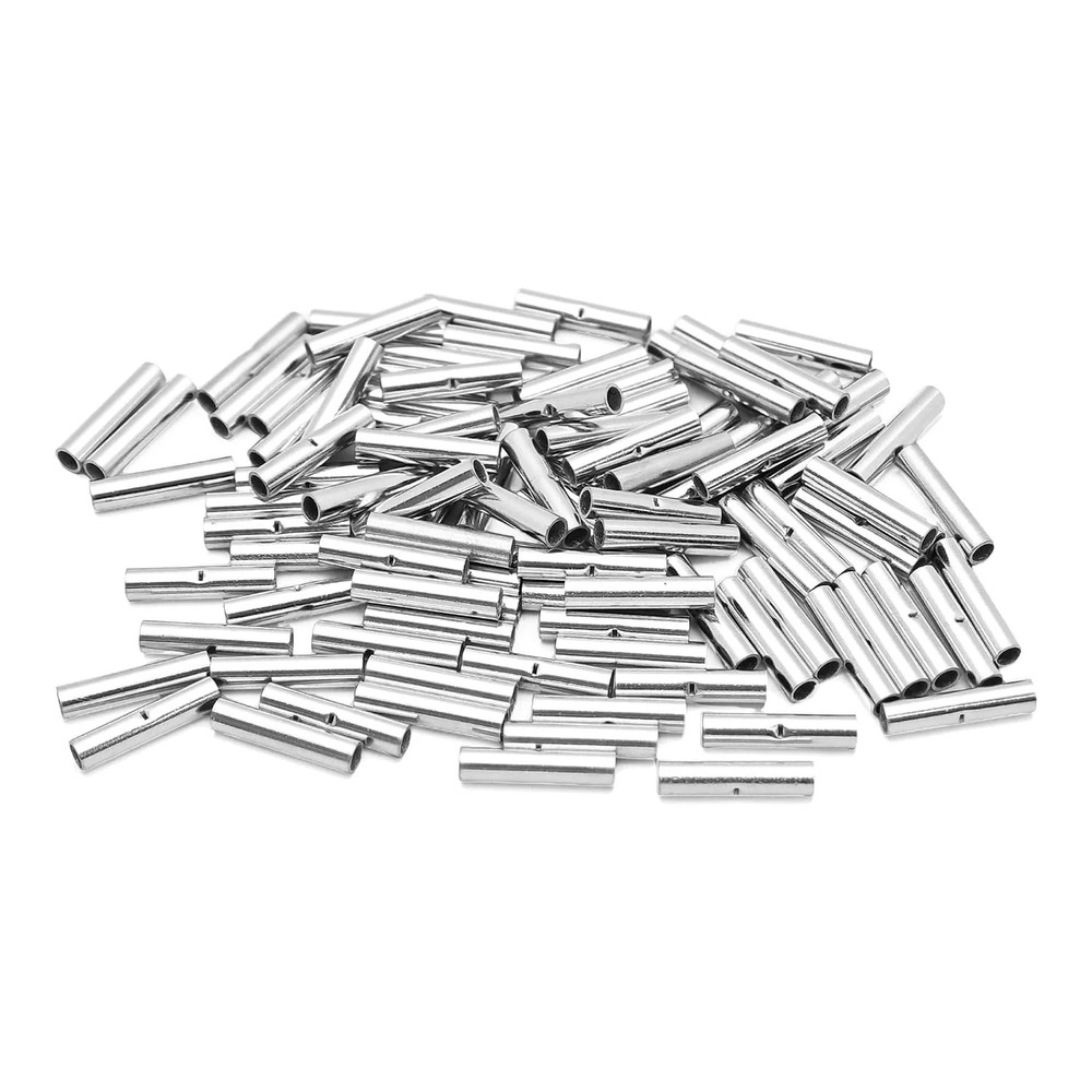 100Pcs 22-18 AWG Non Insulated Butt Connectors, Seamless Bare Copper Crimp Termi