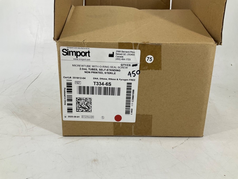 CASE OF 450 Simport Scientific T334-2S Micrewtube with O-Ring Seal Screw Cap