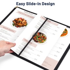 WeChef 20 Pack 8.5″x14″ 4 Page 8 View Menu Covers Black Trim Restaurant Cafe