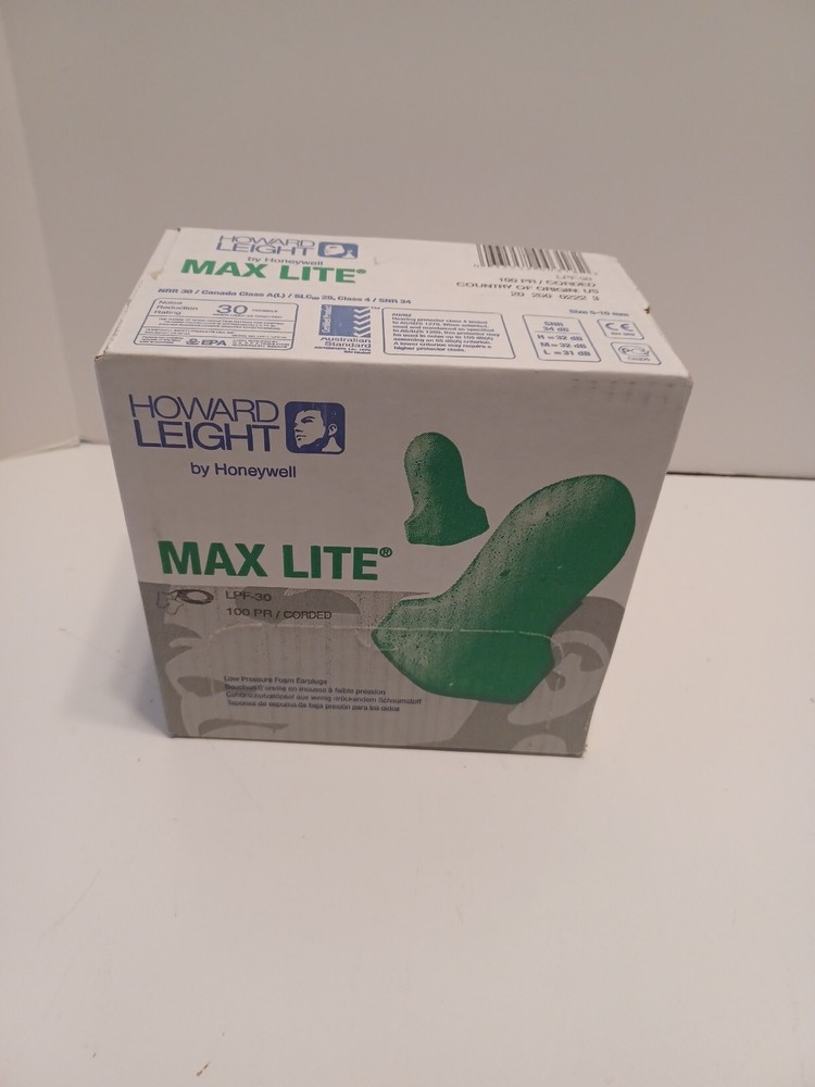 Howard Leight Max-Lite LPF-30 Corded Green Safety Ear Plugs Earplugs Box of 100