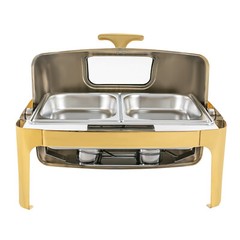 Roll Top Chafing Dish with 2 Food Pans & Visible Lid Restaurant Food Warmer