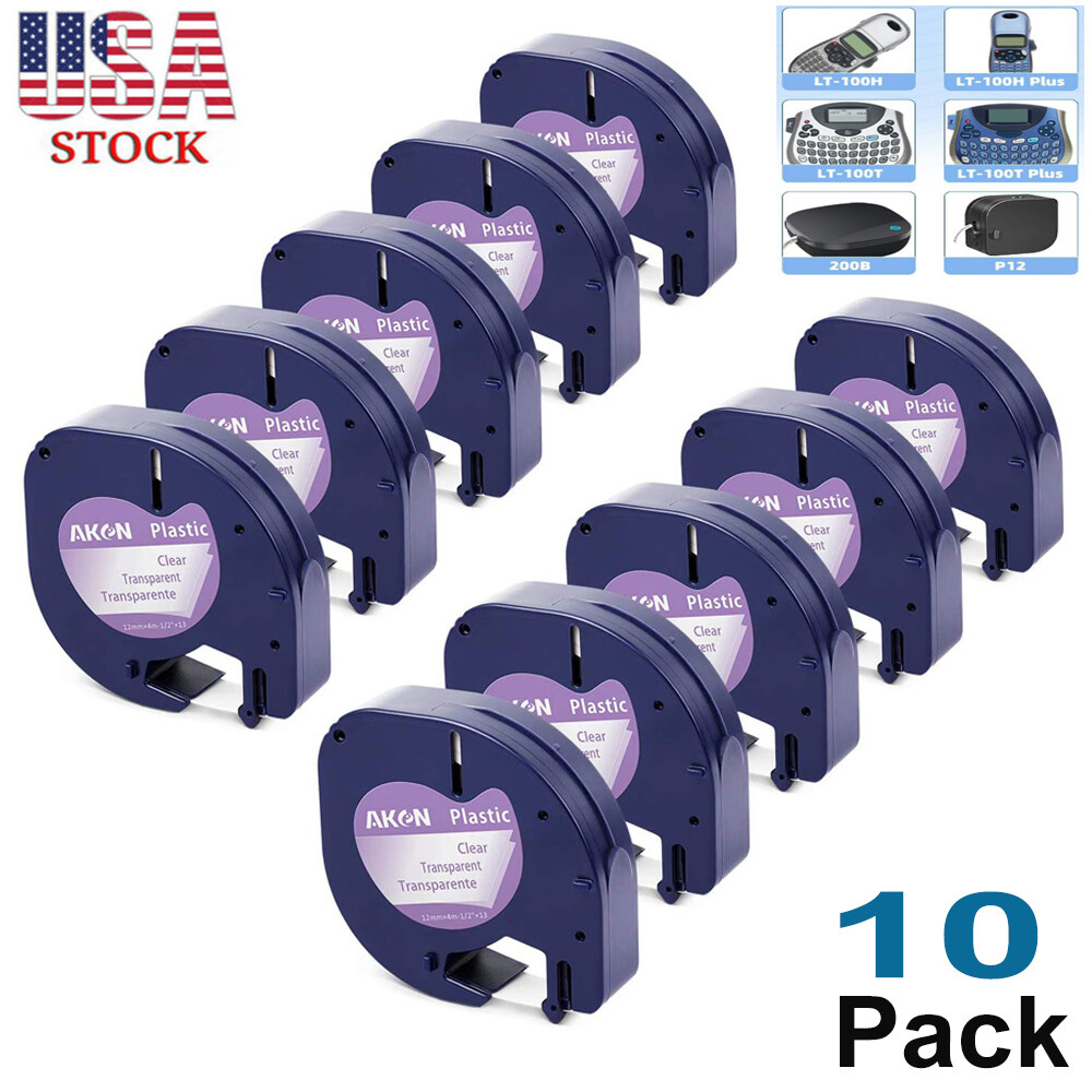 10PK Dymo Letratag Refill 16952 Clear Plastic Label Tape 12mm 1/2″ LT-100H 200B