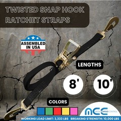 USA 2″ x 8′ 10′ Ratchet Strap w/Snap Hook for Car Hauler Flatbed Trailer Wrecker