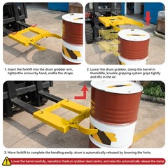 Drum Grabber 1500lb Capacity Single Fork Mounted Drum Gripper Hinged Folding Arm