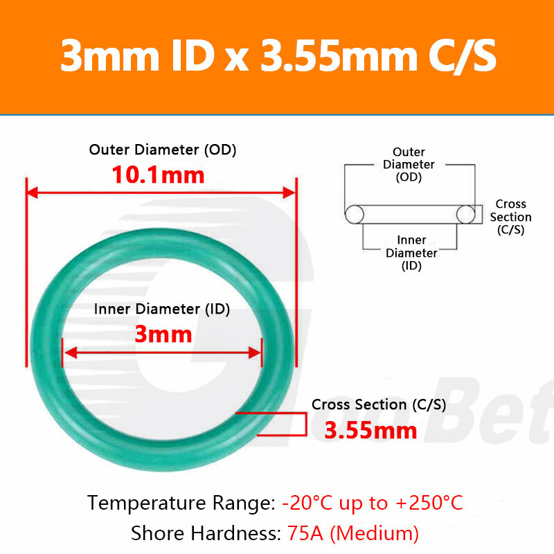 3.55mm Cross Section Metric FPM FKM Rubber O-Rings 3mm-390mm ID 75 Shore A Green