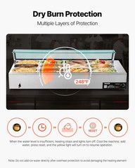 VEVOR Commercial Food Warmer 12-Pan 1700W Buffet Bain Marie with Glass Cover