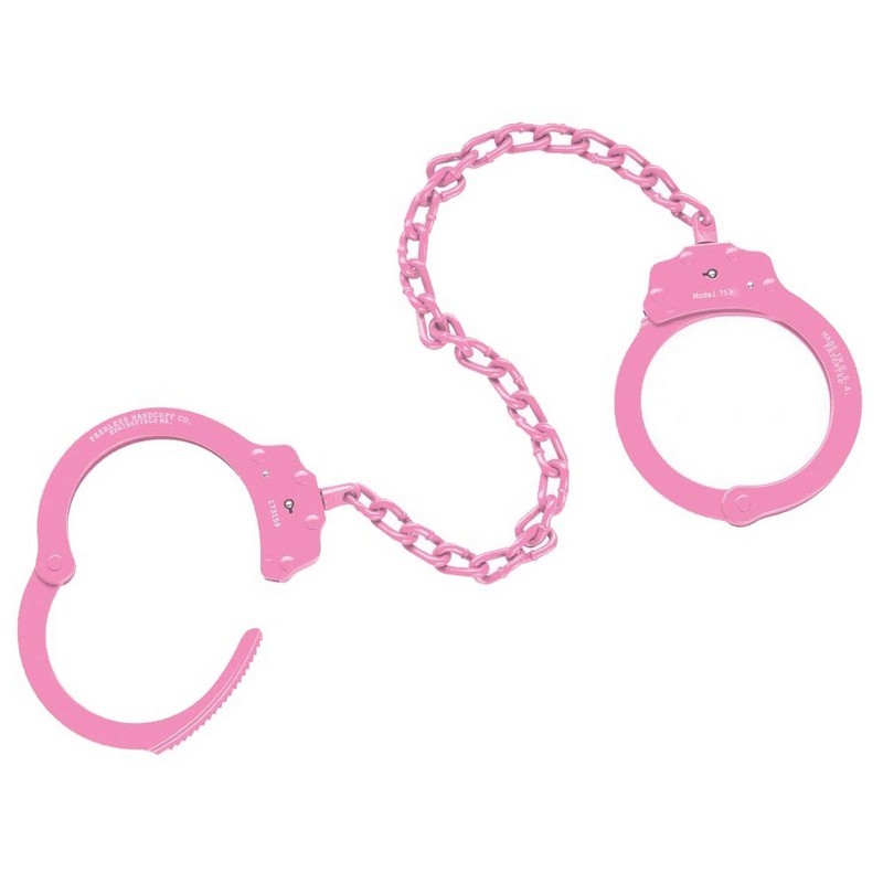 Peerless Model 753C Chain-Linked Colored Leg Iron Handcuffs & Key, Pink