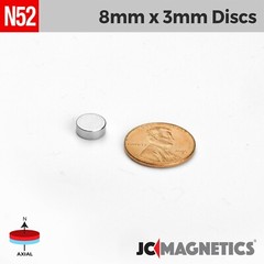 8mm x 3mm 5/16×1/8″ N52 Super Strong Rare Earth Neodymium Magnet Disc 8x3mm