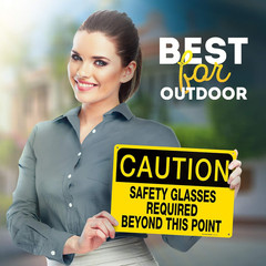 Caution Safety Glasses Required Beyond This Point Sign, 10″ x 14″ 0.40 Aluminum,