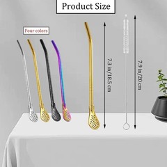 4 Pack Removable Stainless Steel Straw Filter Spoon & 4 Cleaning 4, Silver