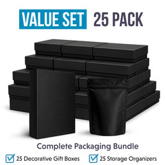 25 Pack 3.5g Mylar Bags with Matching Boxes Assorted Designs Foil Zip Pouches