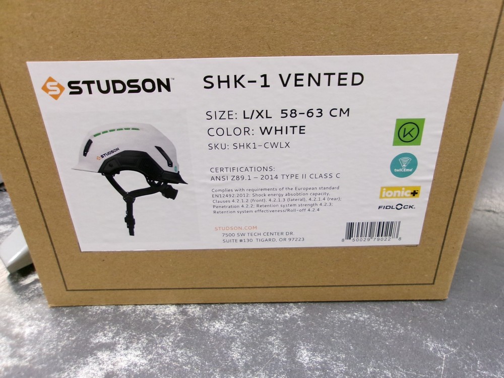 STUDSON SHK-1 Vented Class C Type II Safety Helmet – White – L/XL (SHK1-CWLX)