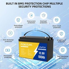 12V 100Ah LiFePO4 Lithium Battery Cycle Deep Built-in BMS for Solar RV Off-grid